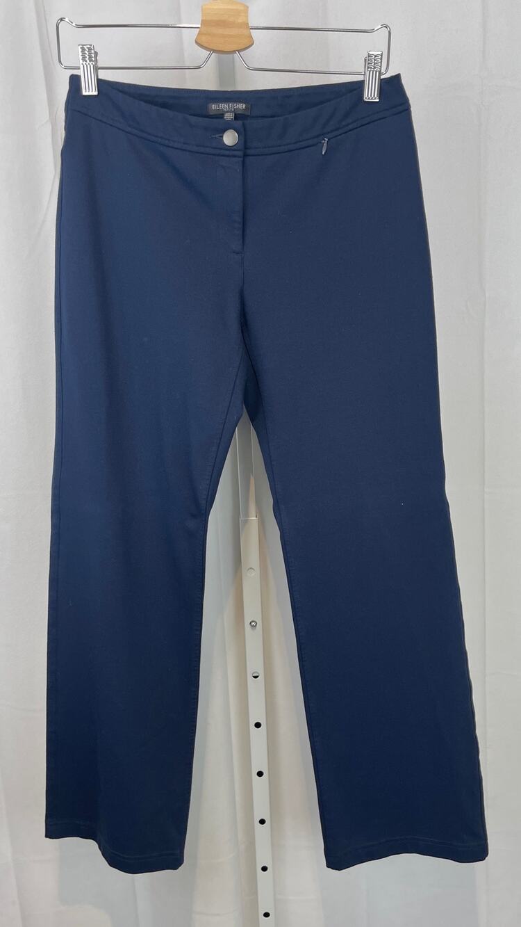 EILEEN FISHER Ponte Knit Flat Front Pants Zip Fly Mid Rise Navy Blue Petite S PS